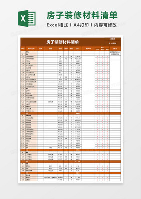 简单房子装修材料清单Excel模板与装潢材料选购指南